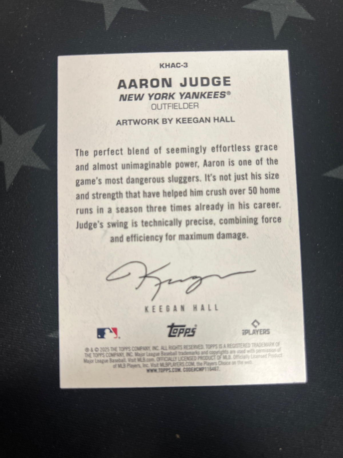 2025 Topps Update Aaron Judge KHAC-3  Artwwork by Keegan Hall (SSP)