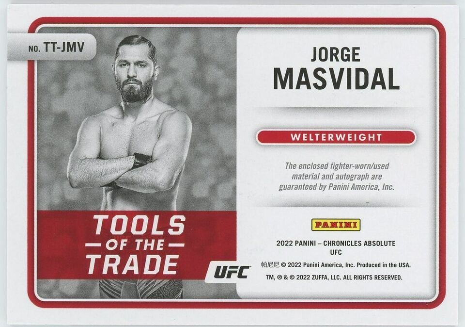 2022 JORGE MASVIDAL CHRONICLES ABSOLUTE UFC TOOLS OF THE TRADE PATCH AUTO #4/10