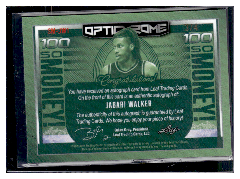 2022 LEAF OPTICHROME BASKETBALL JABARI WALKER SO MONEY! AUTO #SM-JW1 /4