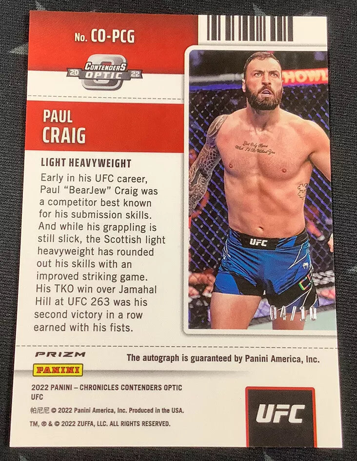 2022 PANINI CHRONICLES UFC PAUL CRAIG CONTENDERS OPTIC GOLD ROOKIE AUTO /10