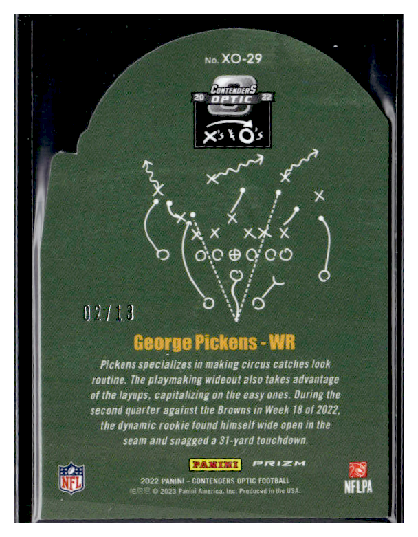 2022 PANINI CONTENDERS OPTIC GEORGE PICKENS X&#39;S AND O&#39;S #2/13