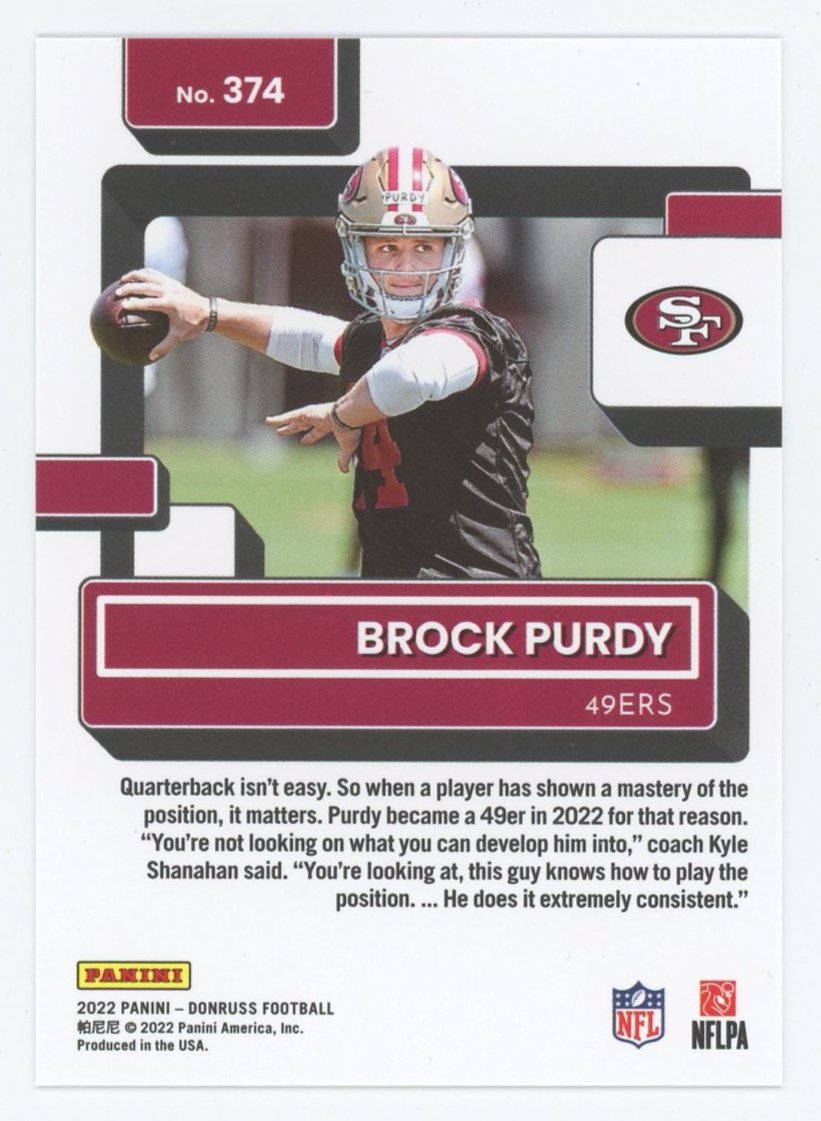 2022 BROCK PURDY PANINI DONRUSS FOOTBALL GOLD PRESS PROOF RATED ROOKIE