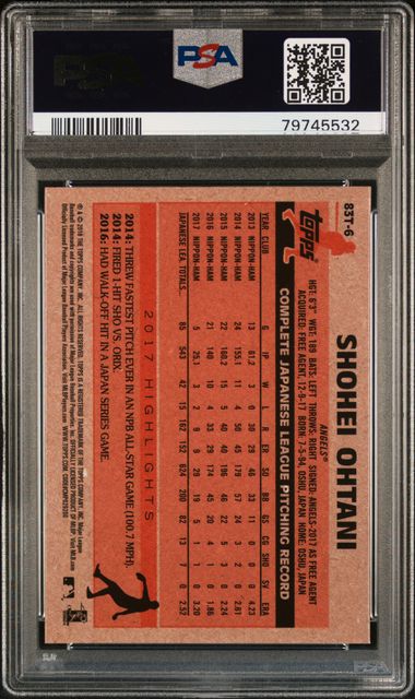2018 Topps Chrome Shohei Ohtani 1983 Topps RC PSA 10