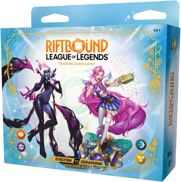 Riftbound League of Legends Radiance - Showdown Deck DIsplay - Evelynn VS Seraphine